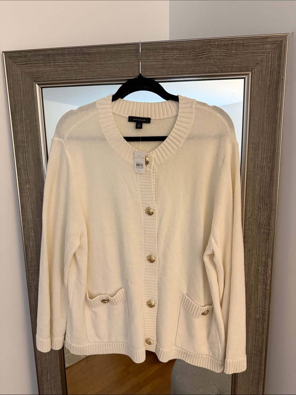 Ann Taylor Ivory Knit Button Cardigan with Gold Buttons
